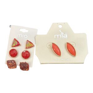 Mia Collection Costume Jewelry 4 Pairs Red Orange Stud Earrings NEW Fashion